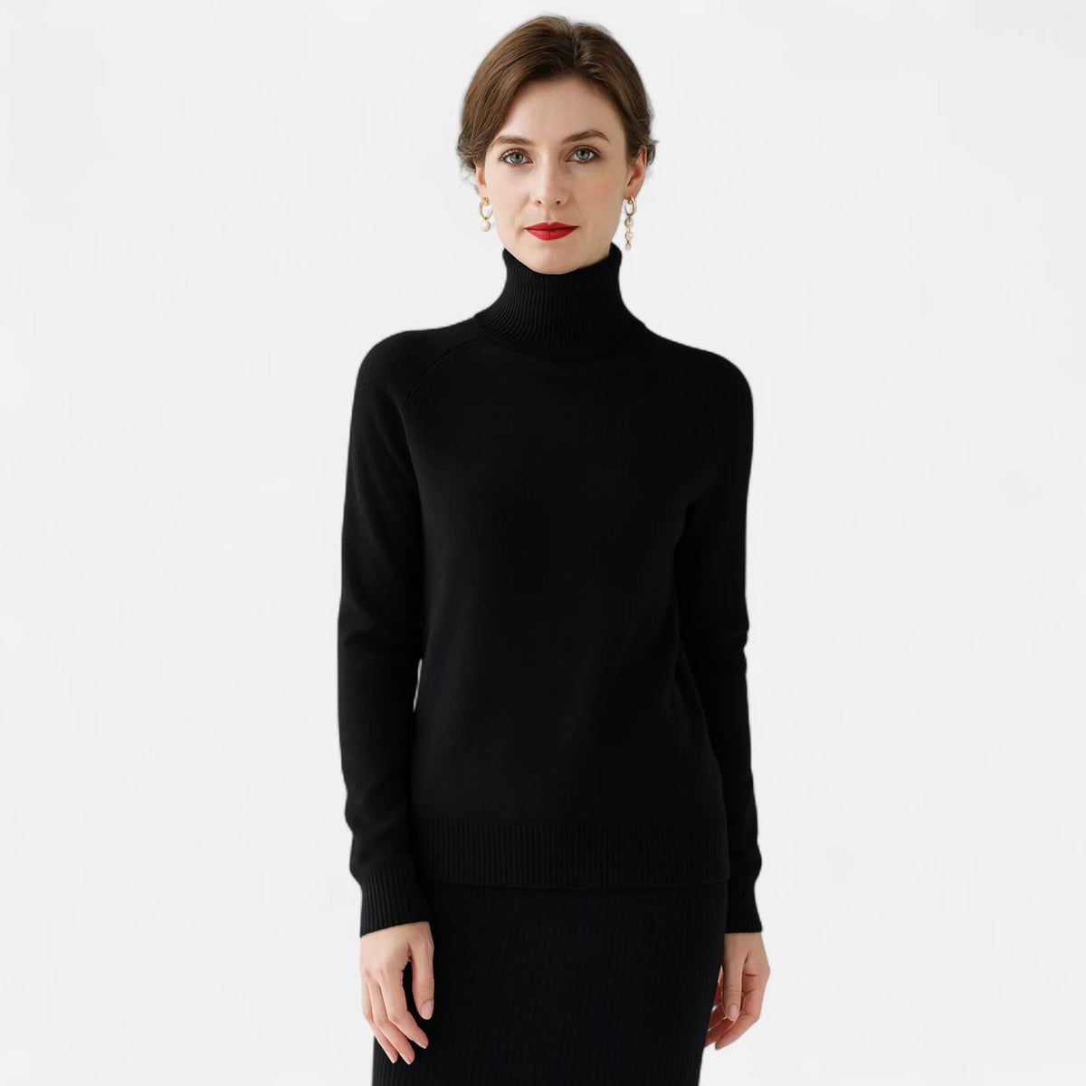 Women’s Merino Wool Cashmere Blend High-Neck Knit Sweater
