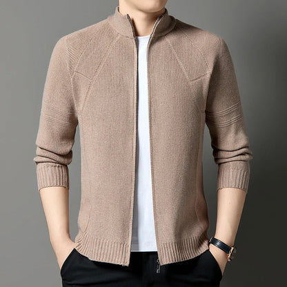 Men’s Wool-Blend Stand Collar Full-Zip Knit Cardigan