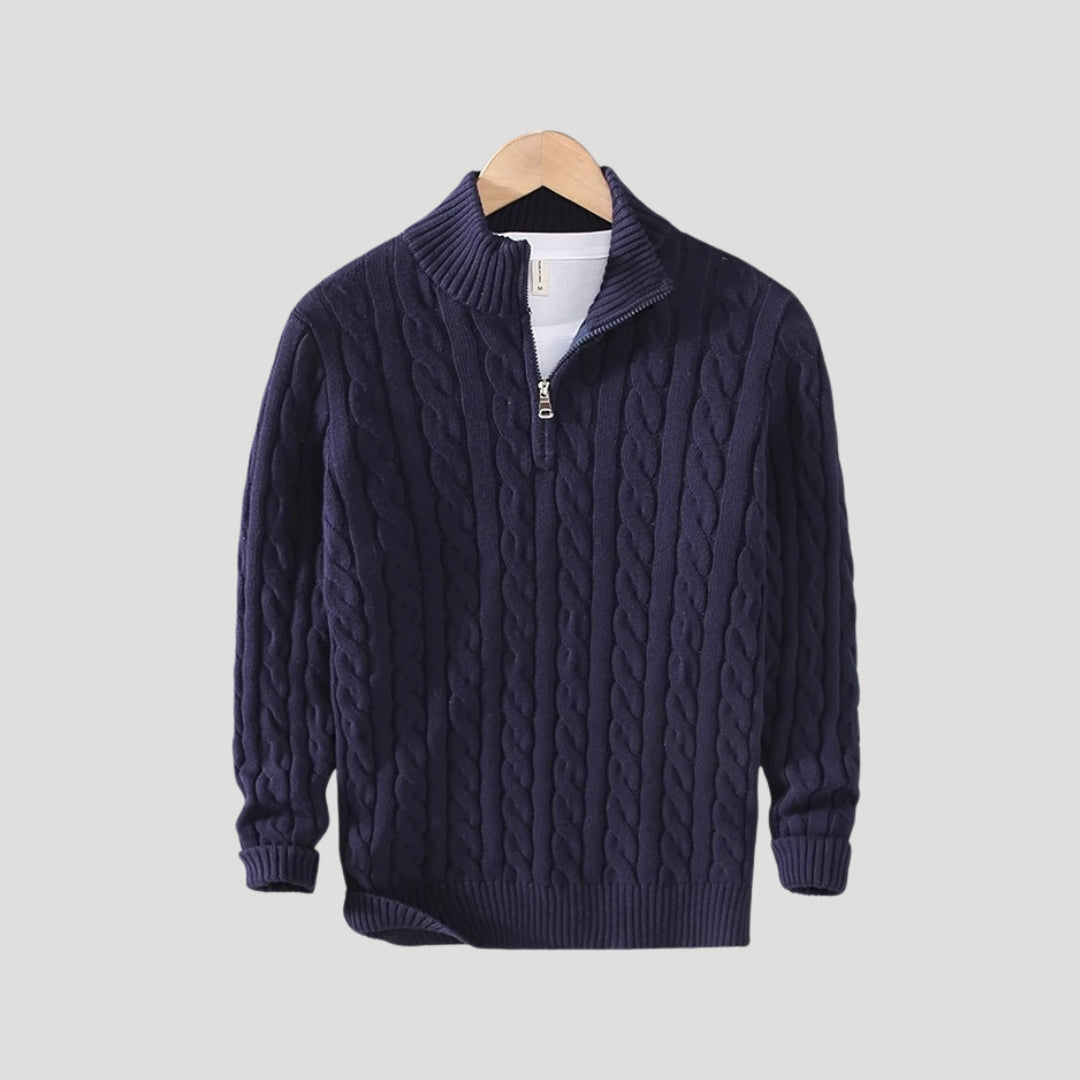 Men’s Classic Cable-Knit Half-Zip Wool Sweater