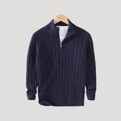 Men’s Classic Cable-Knit Half-Zip Wool Sweater