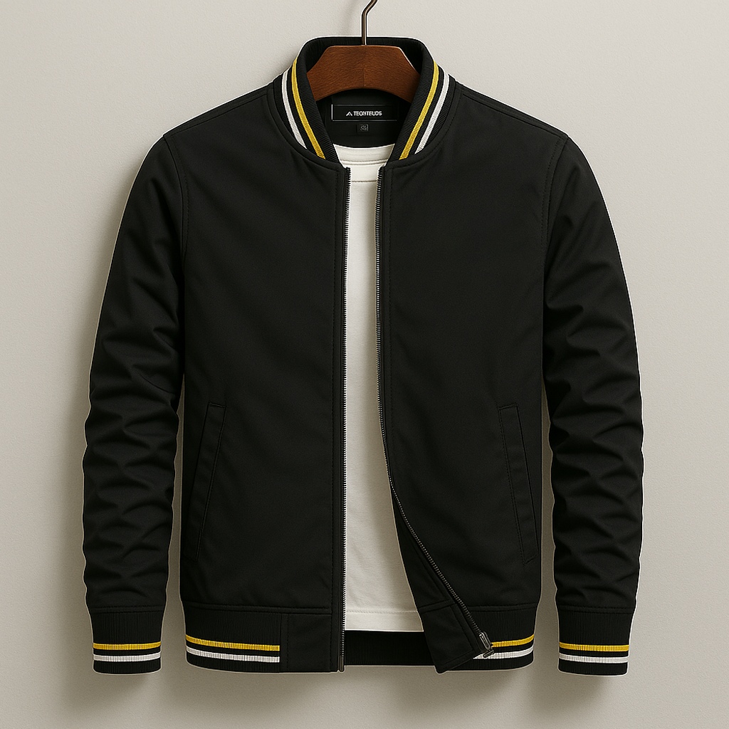 Men’s Cotton Blend Zip Jacket with Ribbed Stripe Trim