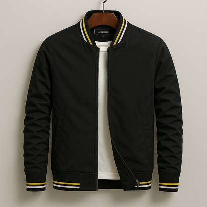 Men’s Cotton Blend Zip Jacket with Ribbed Stripe Trim