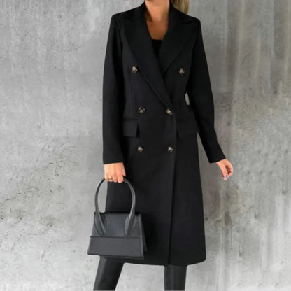 Women's Fitted Wool-Blend Winter Coat with Button Detail
