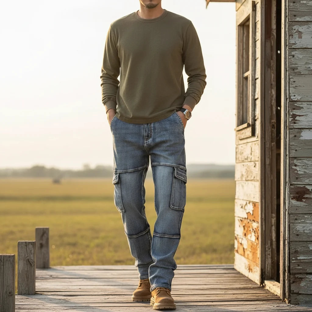 Men’s Utility Cargo Jeans with Reinforced Seams