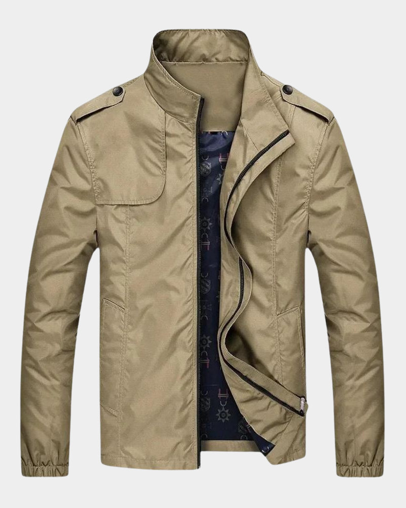 Men’s Military-Inspired Stand-Collar Zip Bomber Jacket