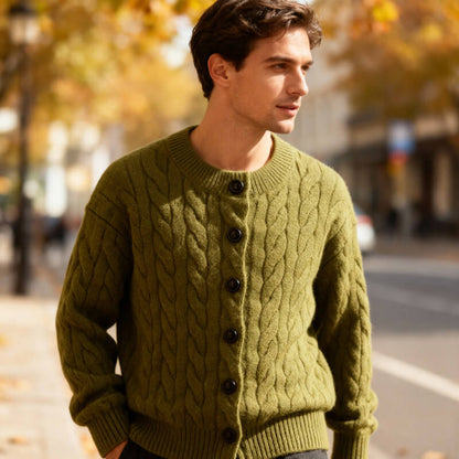 Men’s Wool-Knit Shawl Collar Button Cardigan Coat