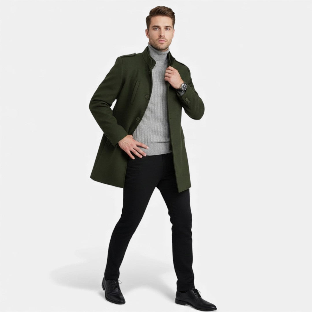 Men’s Textured Wool-Look Mid-Length Zip Coat