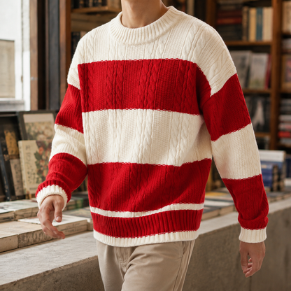 Men’s Color-Block Cable Knit Crewneck Sweater