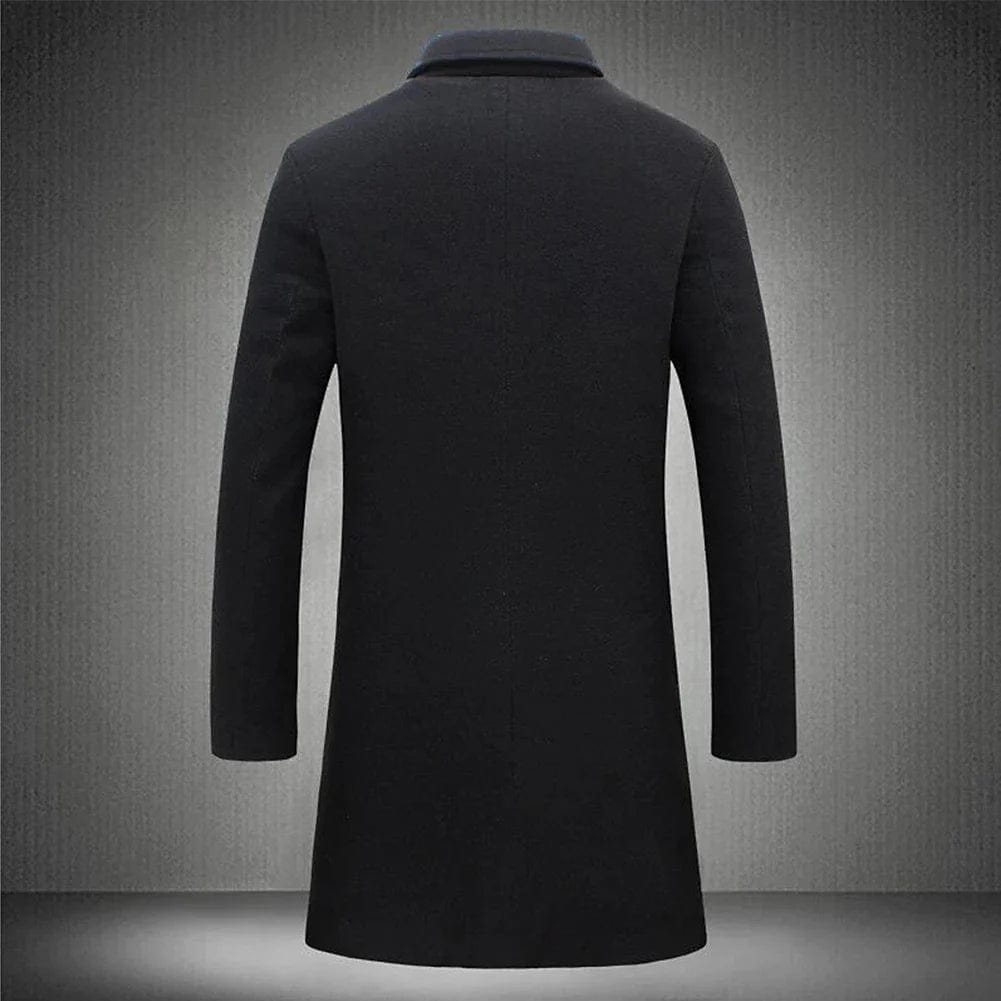 Men’s Long Tailored Wool-Blend Overcoat with Notch Lapels