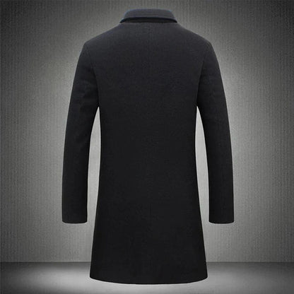 Men’s Long Tailored Wool-Blend Overcoat with Notch Lapels