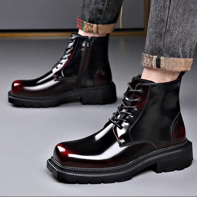 Men’s Leather Lace-Up Ankle Boots with Chunky Lug Sole