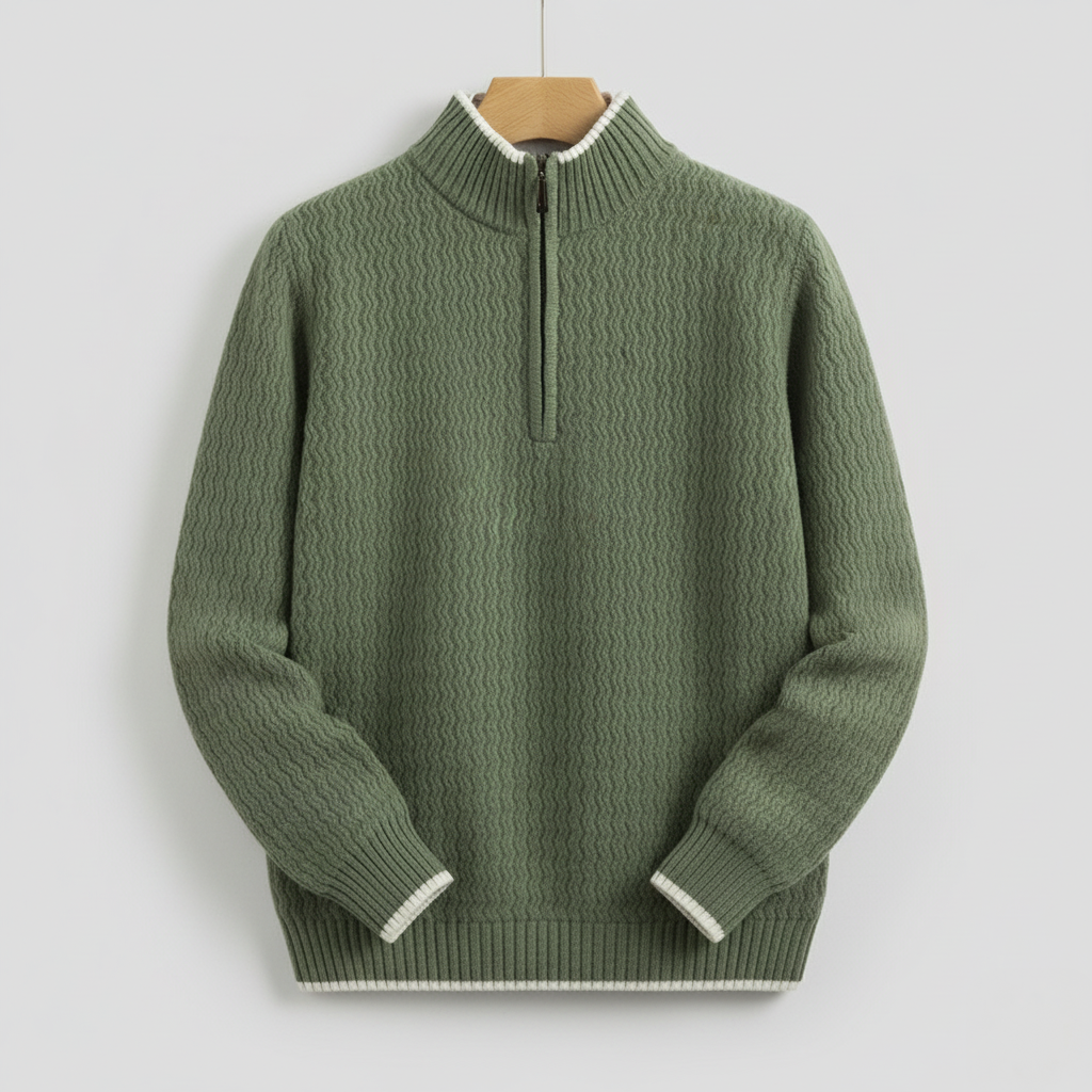 Men’s Textured Wave Knit Quarter-Zip Pullover