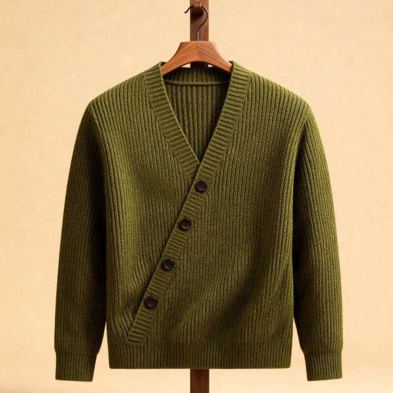 Men’s Stretch Ribbed V-Neck Button Cardigan