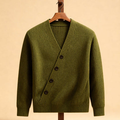 Men’s Stretch Ribbed V-Neck Button Cardigan