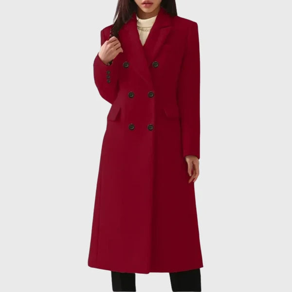 Women’s Long Tailored Wool Coat with Double-Breasted Front