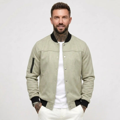 Men’s Suede-Texture Stand Collar Button-Up Jacket