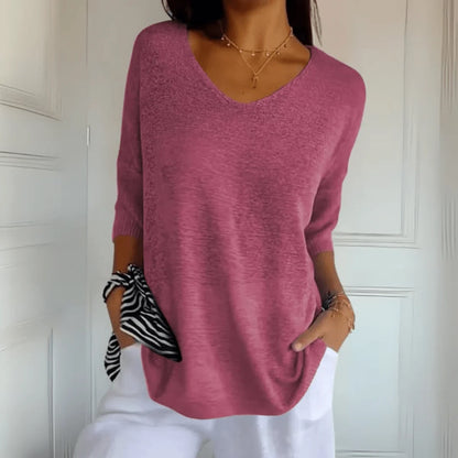 Women’s Relaxed V-Neck Three-Quarter Sleeve Sweater