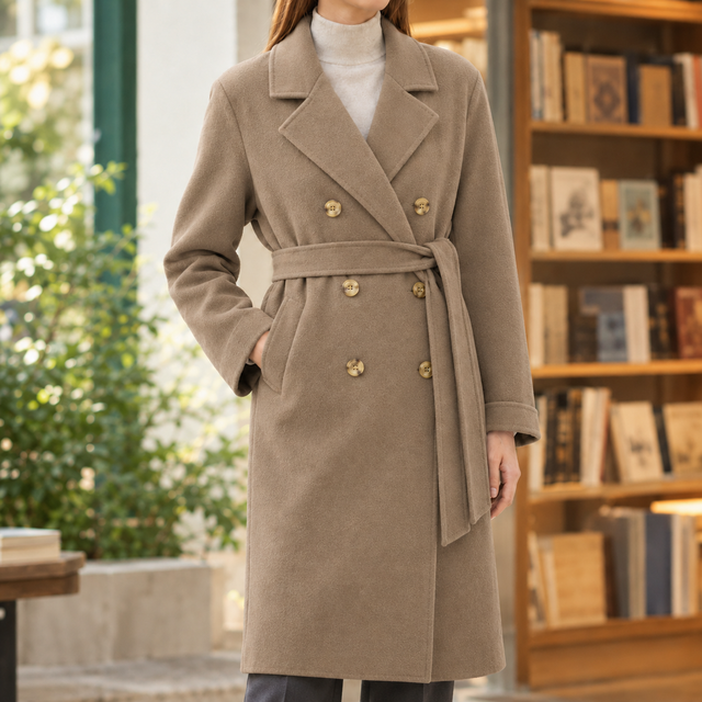 Women’s Longline Double-Breasted Belted Wool Coat