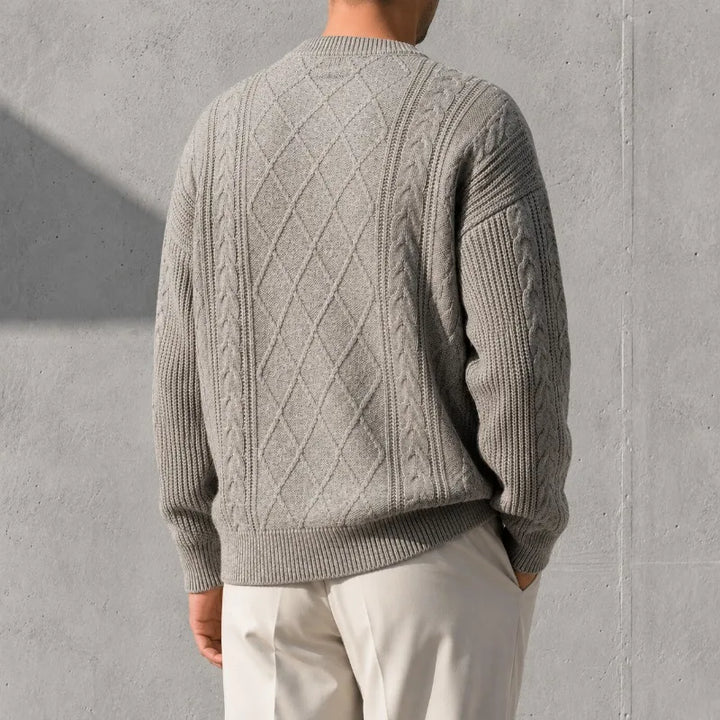 Textured Cable Knit Crew Neck Sweater