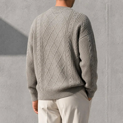Textured Cable Knit Crew Neck Sweater