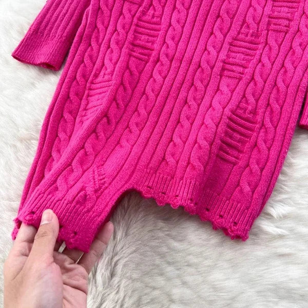 Women's Textured Cable Knit Bodycon Dress with Long Sleeves