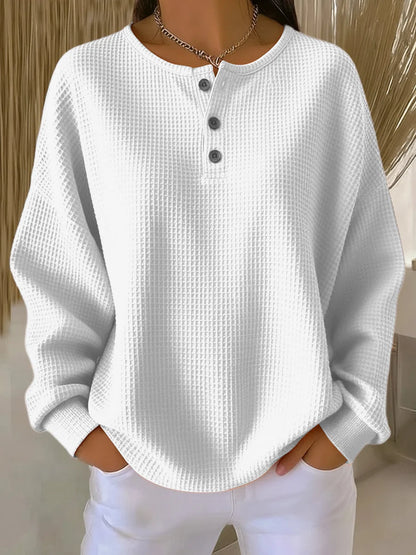 Women’s Textured Henley Knit Pullover with Button Neckline