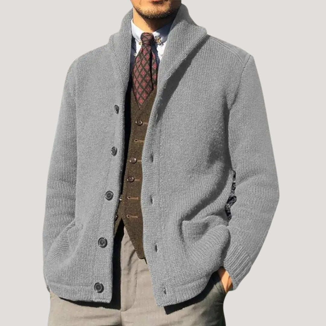 Men’s Wool-Knit Shawl Collar Button Cardigan Coat