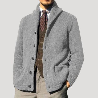 Men’s Wool-Knit Shawl Collar Button Cardigan Coat