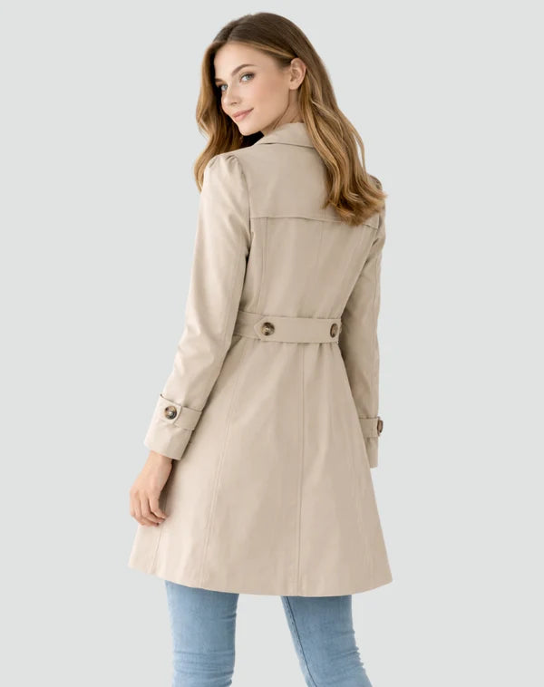 Women’s Mid-Length Tailored Trench Coat with Classic Lapels