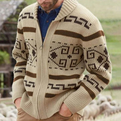 Men’s Patterned Jacquard Shawl Collar Cardigan