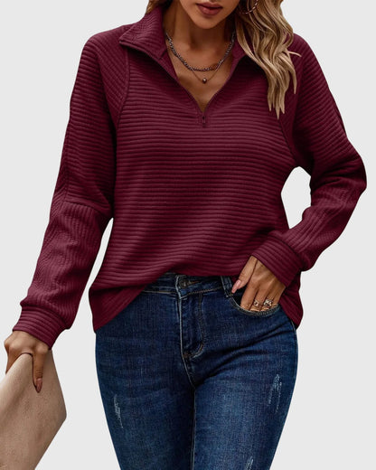 Women’s V-Neck Half-Zip Pullover Sweater with Elegant Fit
