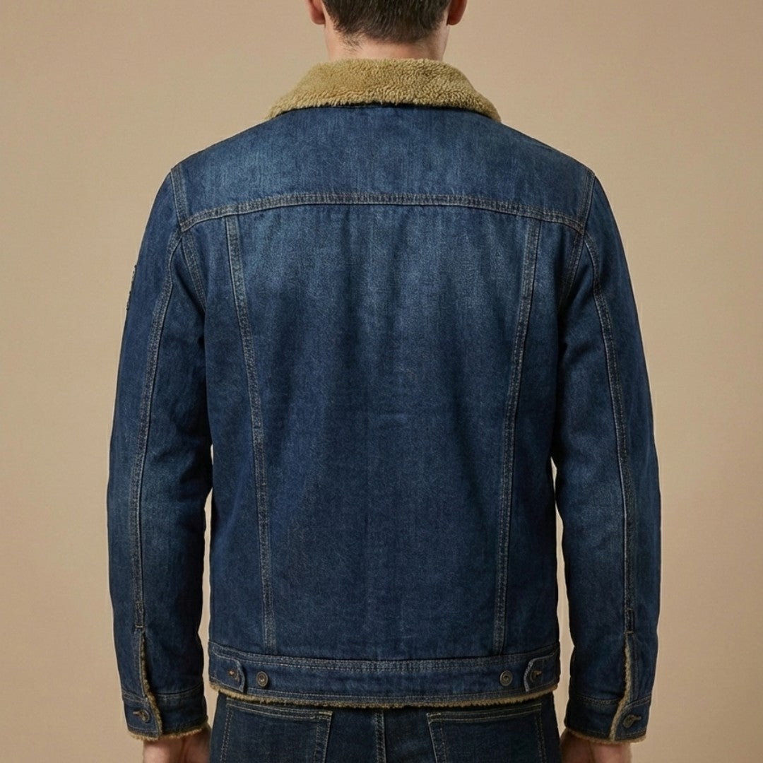 Men’s Sherpa-Collar Fleece-Lined Denim Trucker Jacket