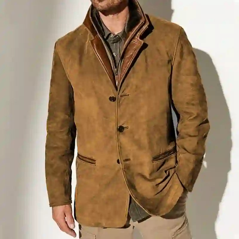 Men’s Vintage Suede-Style Layered Collar Button Coat