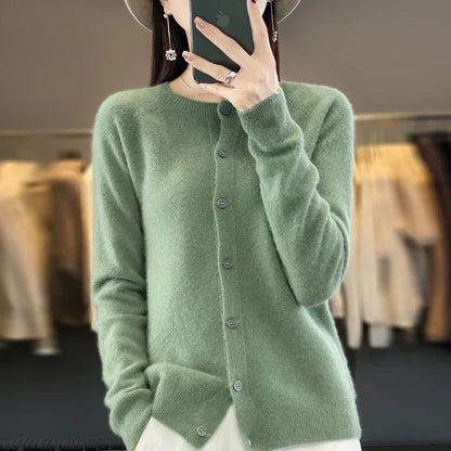 Women’s Classic Round-Neck Button-Up Knit Cardigan