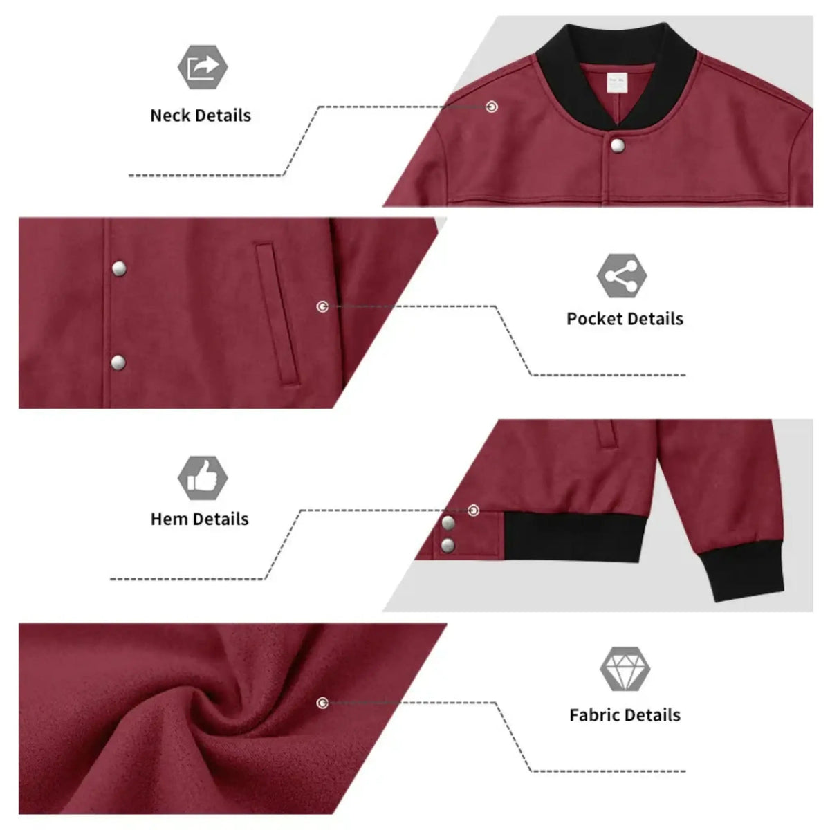 Men’s Suede-Texture Stand Collar Button-Up Jacket