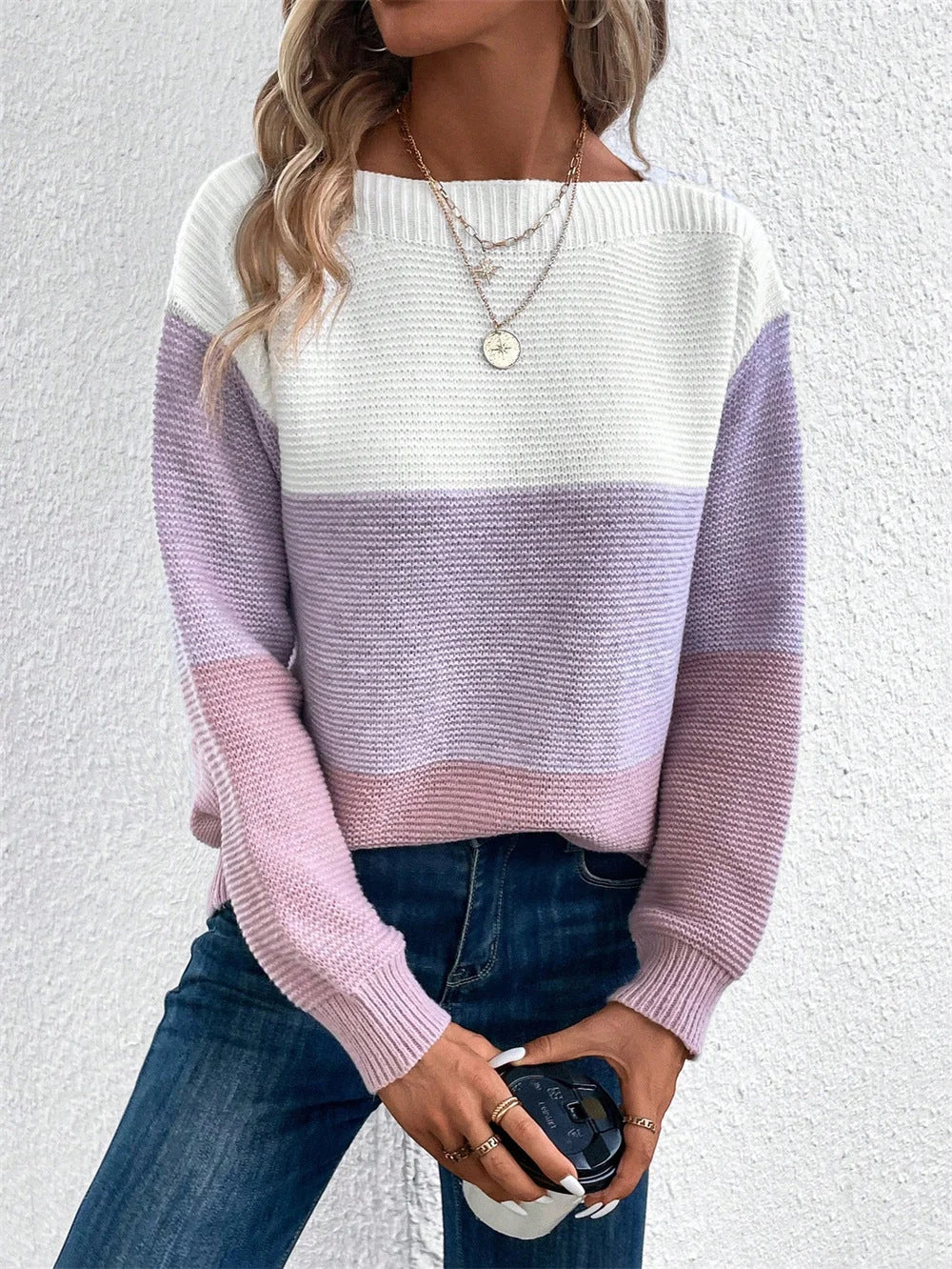 Women’s Contemporary Color Block Relaxed Knit Sweater