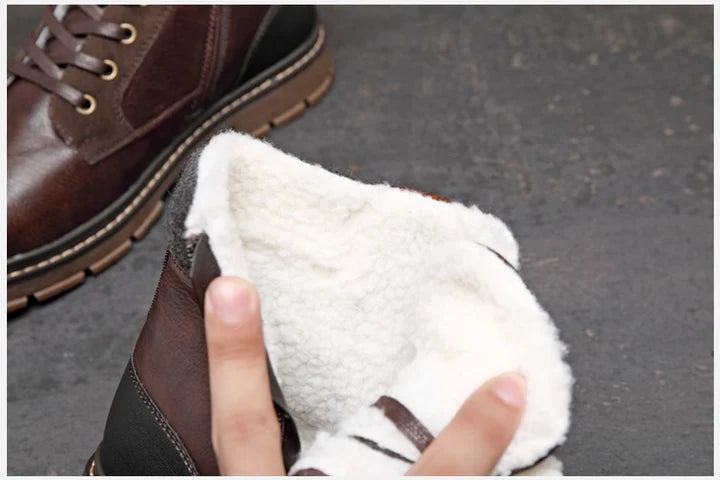 Men’s PU Leather Winter Boots with Warm Faux Fur Lining