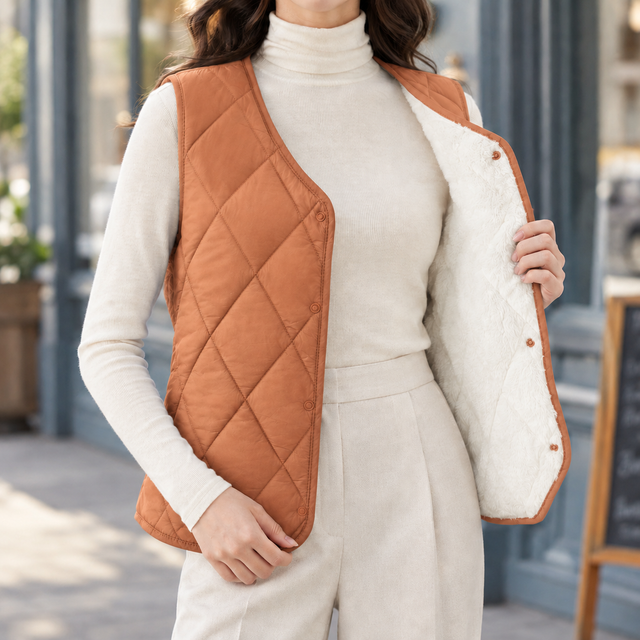 Women’s Diamond Quilted Plush-Lined Snap Vest