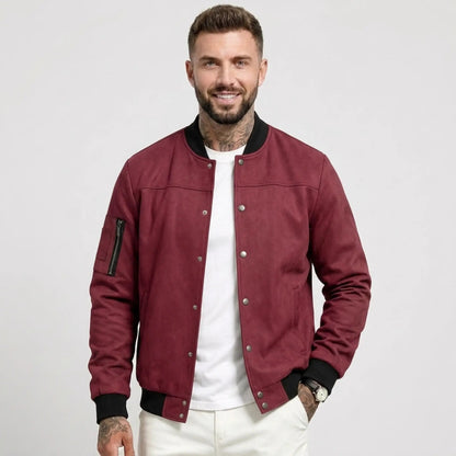 Men’s Suede-Texture Stand Collar Button-Up Jacket
