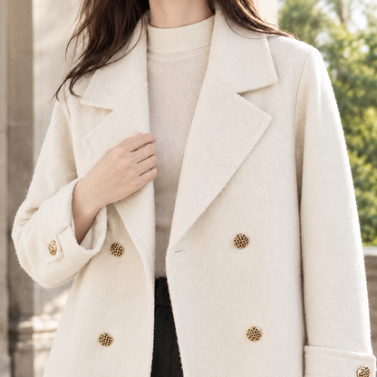 Women’s Cropped Wool Double-Breasted Jacket with Notched Lapels