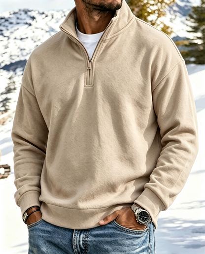Men’s Cotton Relaxed Zip-Front Polo Sweatshirt