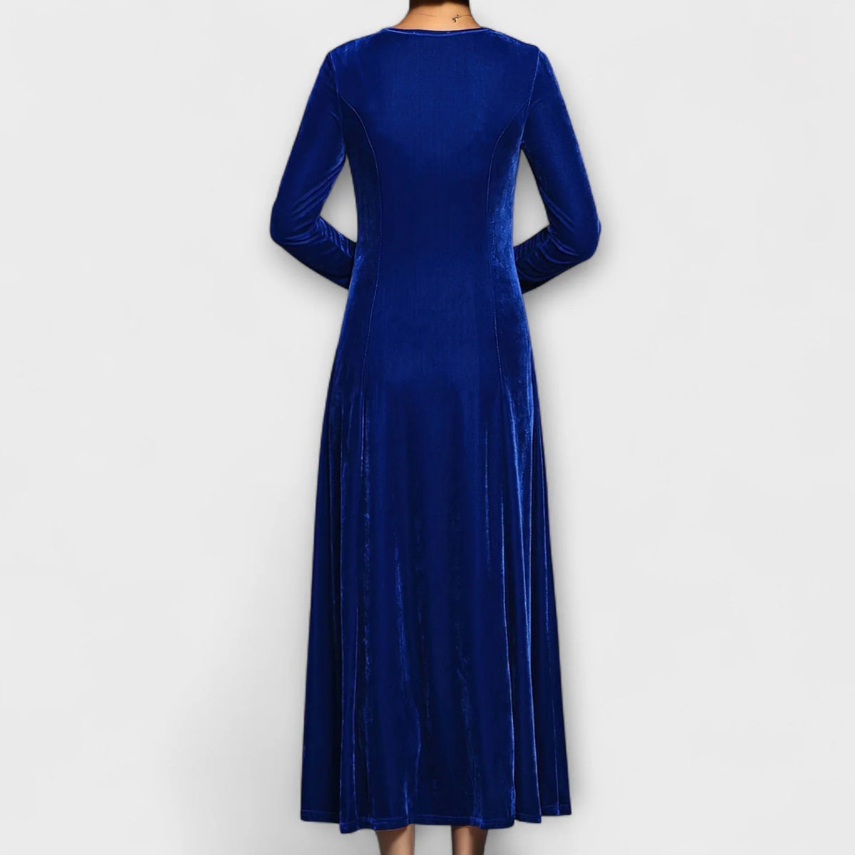 Women's Velvet A-Line Dress with Long Sleeves and Scoop Neck