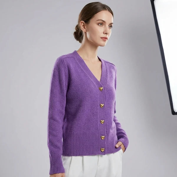 Women’s Relaxed V-Neck Knit Cardigan with Decorative Button Front