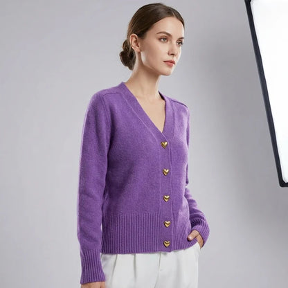 Women’s Relaxed V-Neck Knit Cardigan with Decorative Button Front