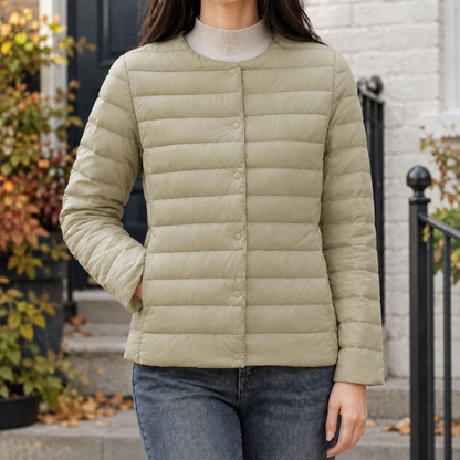 Women’s Lightweight Quilted Collarless Snap Jacket