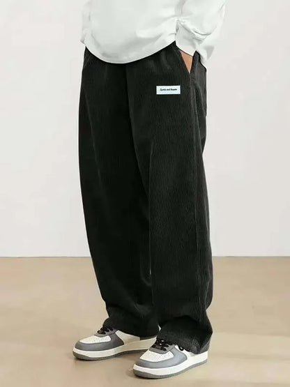 Men’s Relaxed Corduroy Pants with Elastic Waistband and Cuffs