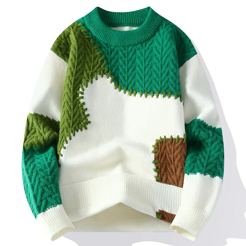 Men’s Colorblock Textured Knit Pullover Sweater
