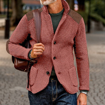 Men’s Textured Stand-Collar Button-Front Knit Cardigan