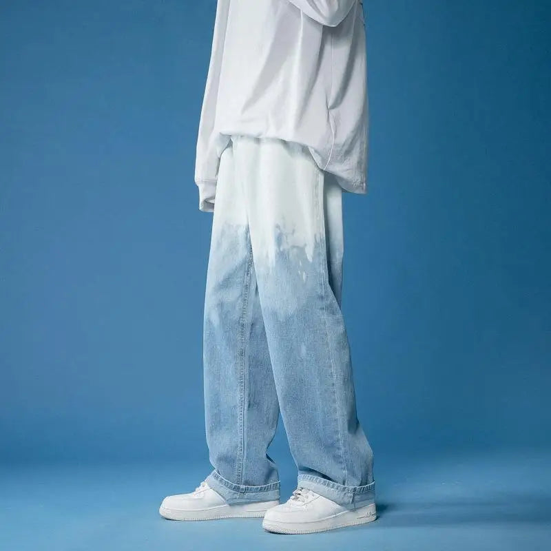 Men’s Tailored Fade-Finish Denim Jeans with Five Pockets