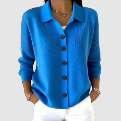 Women’s Relaxed Lapel Collar Button-Front Knit Cardigan